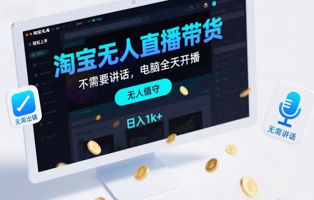 淘宝无人直播带货，不需要出镜，不需要讲话，电脑全天开播，轻松上手，日入1k+【揭秘】-吾爱网创