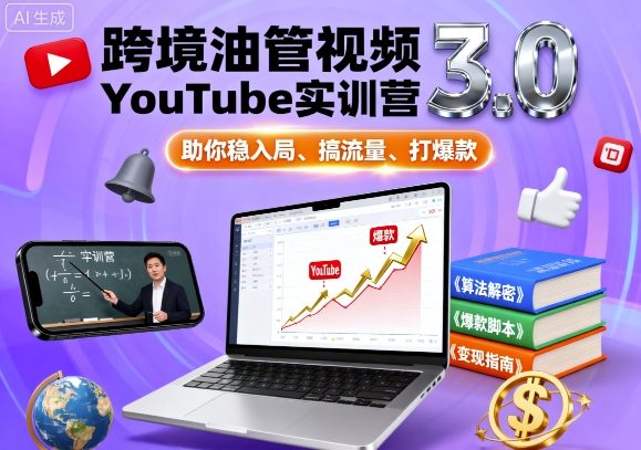 跨境油管视频YouTube实训营3.0，助你稳入局、搞流量、打爆款-吾爱网创