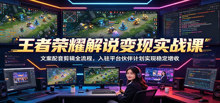 王者荣耀解说变现实战课:文案配音剪辑全流程,入驻平台伙伴计划实现稳定增收-吾爱网创