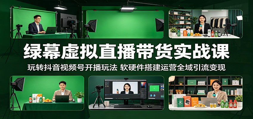 绿幕虚拟直播带货实战课:玩转抖音视频号开播玩法,软硬件搭建运营全域引流变现-吾爱网创