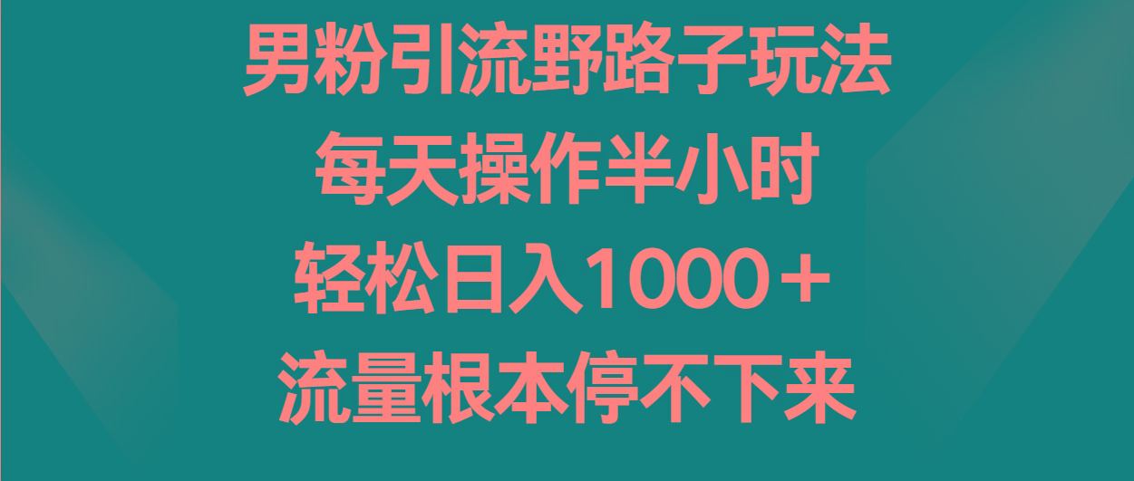 男粉引流野路子玩法,每天操作半小时轻松日入1000+,流量根本停不下来-吾爱网创
