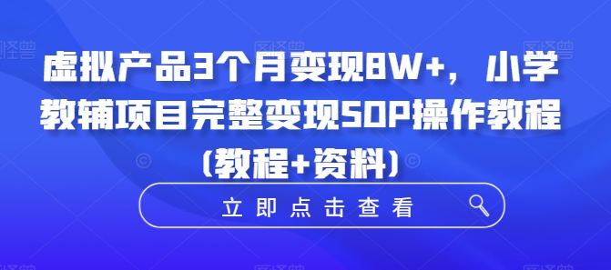虚拟产品3个月变现8W+，小学教辅项目完整变现SOP操作教程(教程+资料)-吾爱网创