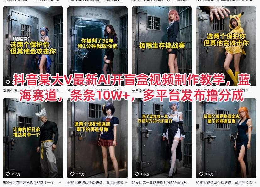 抖音某大V最新AI开盲盒视频制作教学，蓝海赛道，条条10W+，多平台发布撸分成-吾爱网创