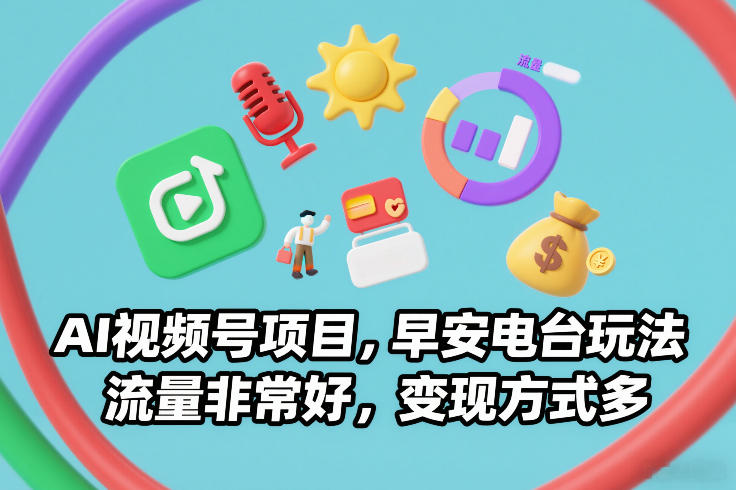 AI视频号项目，早安电台玩法，流量非常好，变现方式多-吾爱网创