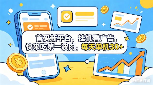首码新平台,挂G自动看广告,快来吃第一波肉,每天单机30+,可矩阵放大【揭秘】-吾爱网创