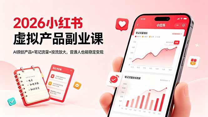 （18449期）2026小红书虚拟产品副业课，AI原创产品+笔记流量+投流放大，普通人也能稳定变现-吾爱网创
