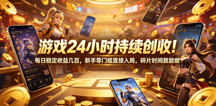 游戏24小时持续创收!每日稳定收益几百,新手零门槛直接入局,碎片时间就能做【揭秘】-吾爱网创