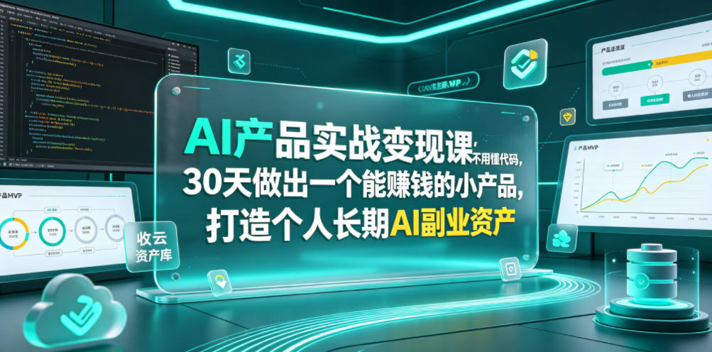 AI产品实战变现课，不用懂代码，30天做出一个能賺钱的小产品，打造个人长期AI副业资产-吾爱网创