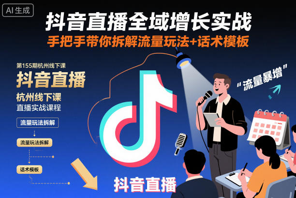 抖音直播全域增长实战第155期杭州线下课，手把手带你拆解流量玩法+话术模板-吾爱网创