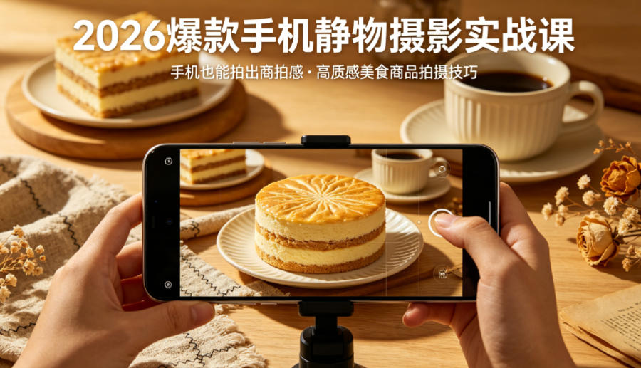 2026爆款手机静物摄影实战课，手机也能拍出商拍感，学会拍出高质感美食商品-吾爱网创