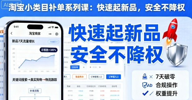 淘宝小类目补单系列课，快速起新品，安全不降权-吾爱网创
