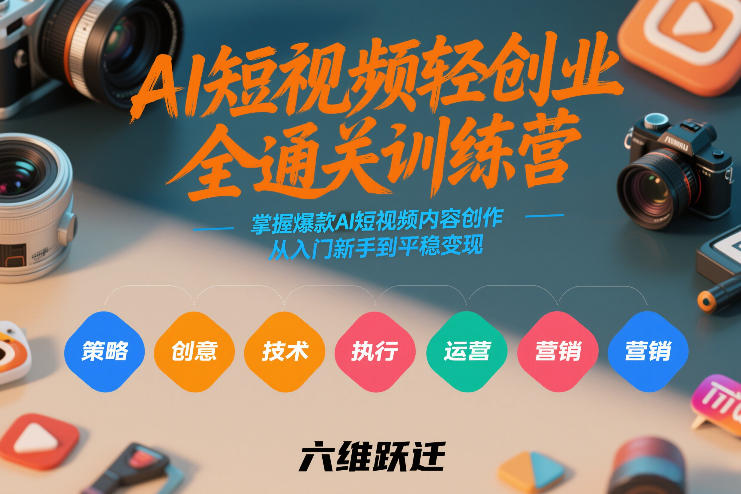 AI短视频轻创业全通关训练营，掌握爆款AI短视频内容创作，从入门新手到平稳变现的六维跃迁-吾爱网创