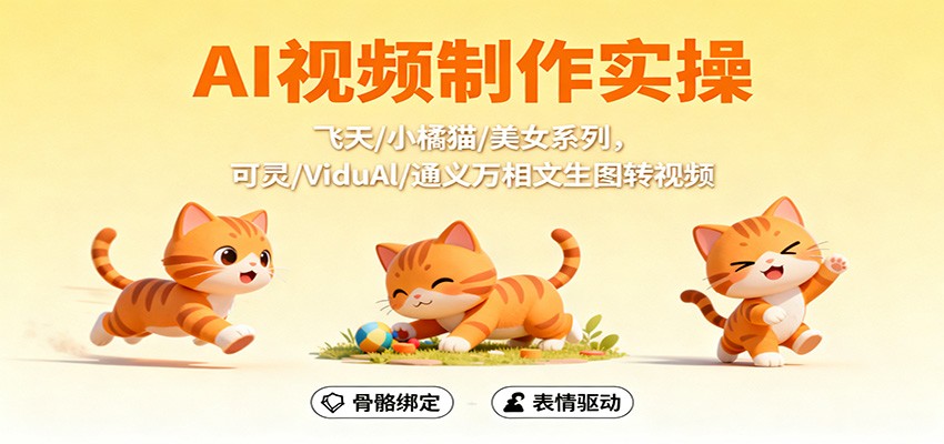 AI视频制作实操,飞天/小橘猫/美女系列,可灵/ViduAl/通义万相文生图转视频-吾爱网创