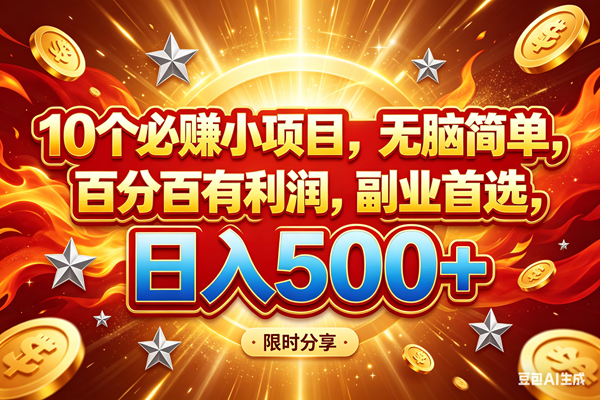 （18092期）10个必赚小项目，百分百赚米，无脑简单，副业首选，日入499+-吾爱网创