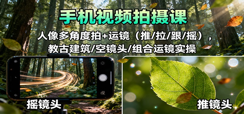 手机视频拍摄课：人像多角度拍+运镜（推/拉/跟/摇），古建筑/空镜头/组合运镜实操-吾爱网创