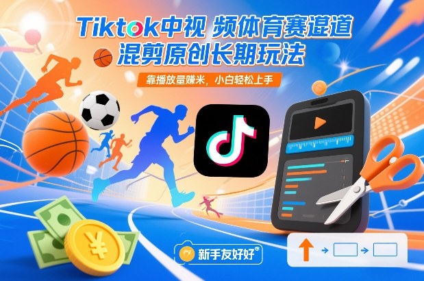 Tiktok中视频体育赛道混剪原创长期玩法，靠播放量賺米，小白轻松上手-吾爱网创