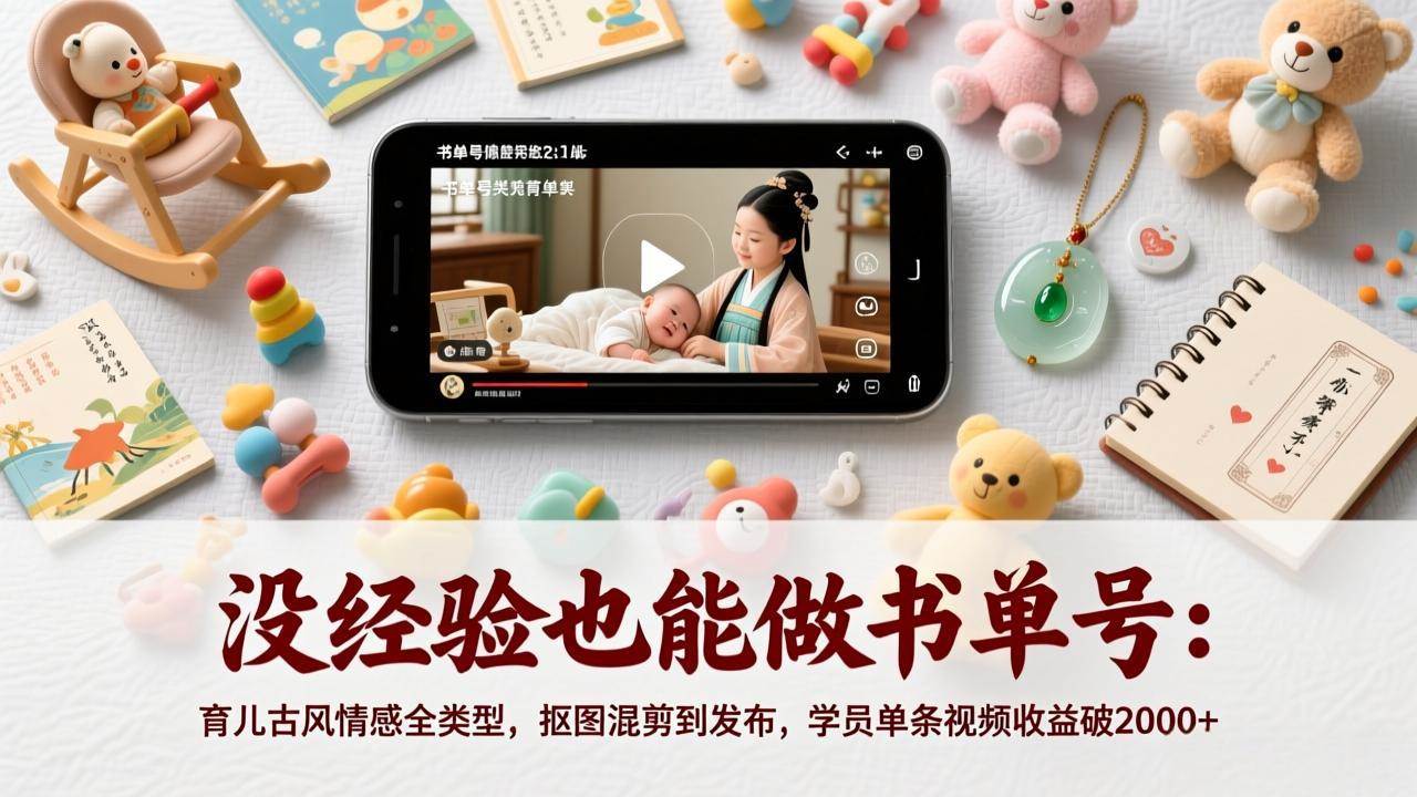 （17389期）没经验也能做书单号：育儿古风情感全类型，抠图混剪到发布，学员单条视频收益破2000+-吾爱网创