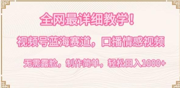 全网最详细教学，视频号蓝海赛道，口播情感视频，无需露脸，制作简单，轻松实现日入1000+【揭秘】-吾爱网创