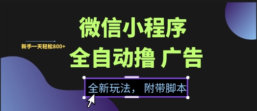 微信小程序全自动撸广告项目，彻底解决没流量的问题，新手一天8张+【揭秘】-吾爱网创