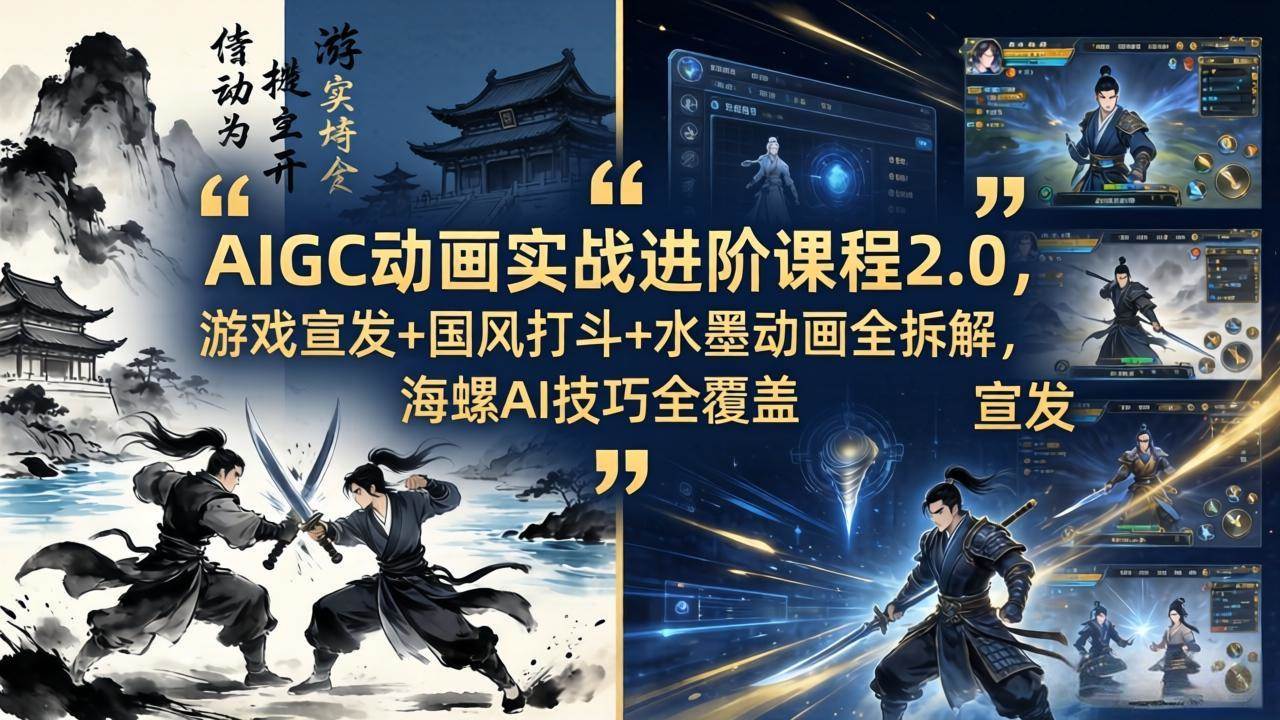 （18235期）AIGC动画实战进阶课程2.0，游戏宣发+国风打斗+水墨动画全拆解，海螺AI技巧全覆盖-吾爱网创