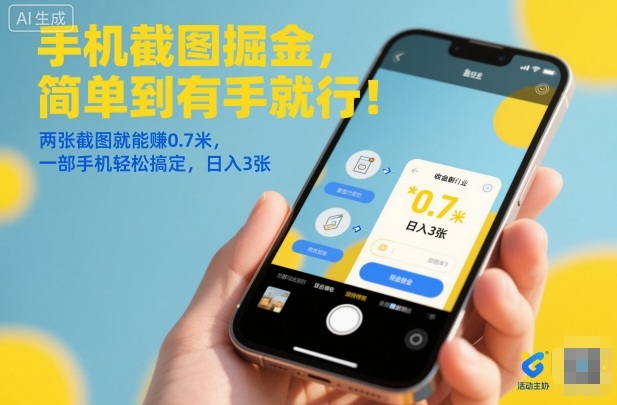 手机截图掘金，简单到有手就行！两张截图就能賺0.7米，一部手机轻松搞定，日入3张【揭秘】-吾爱网创