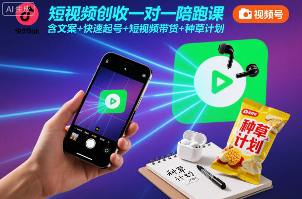 短视频创收一对一陪跑课,含文案+快速起号+短视频带货+种草计划-吾爱网创