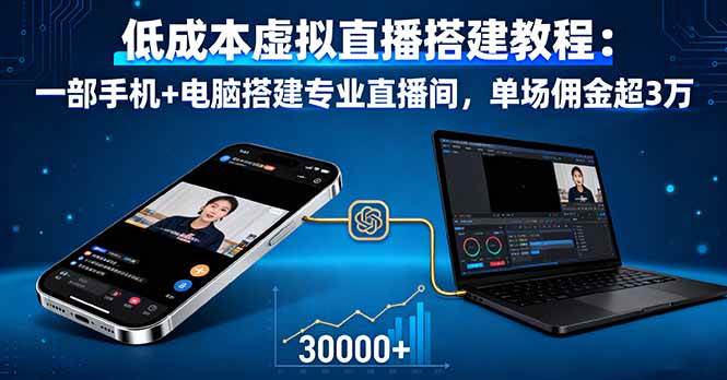 （16156期）低成本虚拟直播搭建教程：一部手机+电脑搭建专业直播间，单场佣金超3万-吾爱网创