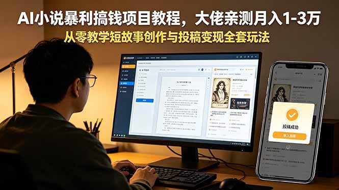 (18913期)AI小说暴利搞钱项目教程-更新,大佬亲测月入1-3万,从零教学短故事创作与投稿变现全套玩法-吾爱网创
