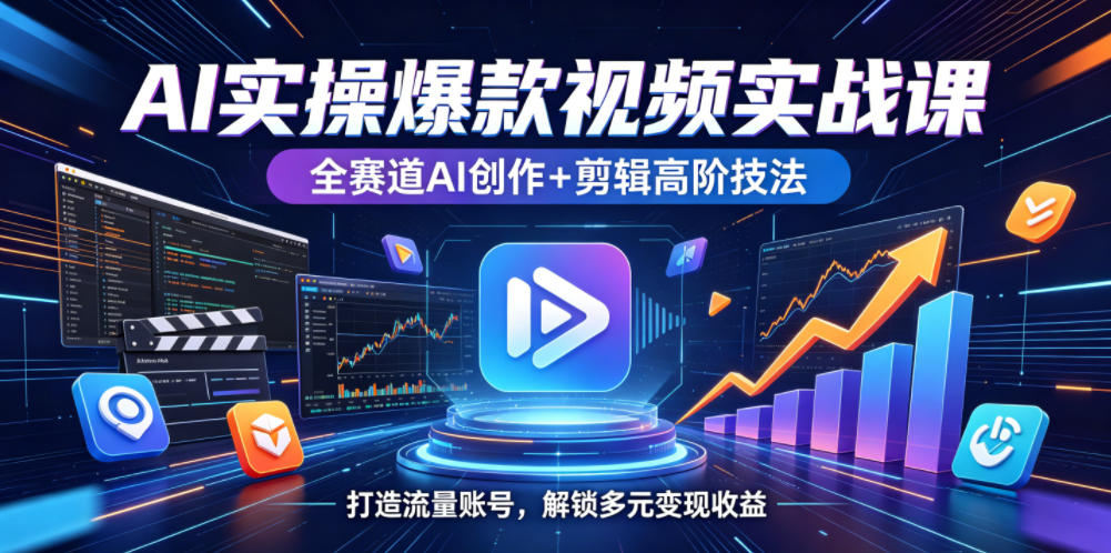 AI实操爆款视频实战课,全赛道AI创作+剪辑高阶技法,打造流量账号,解锁多元变现收益-吾爱网创