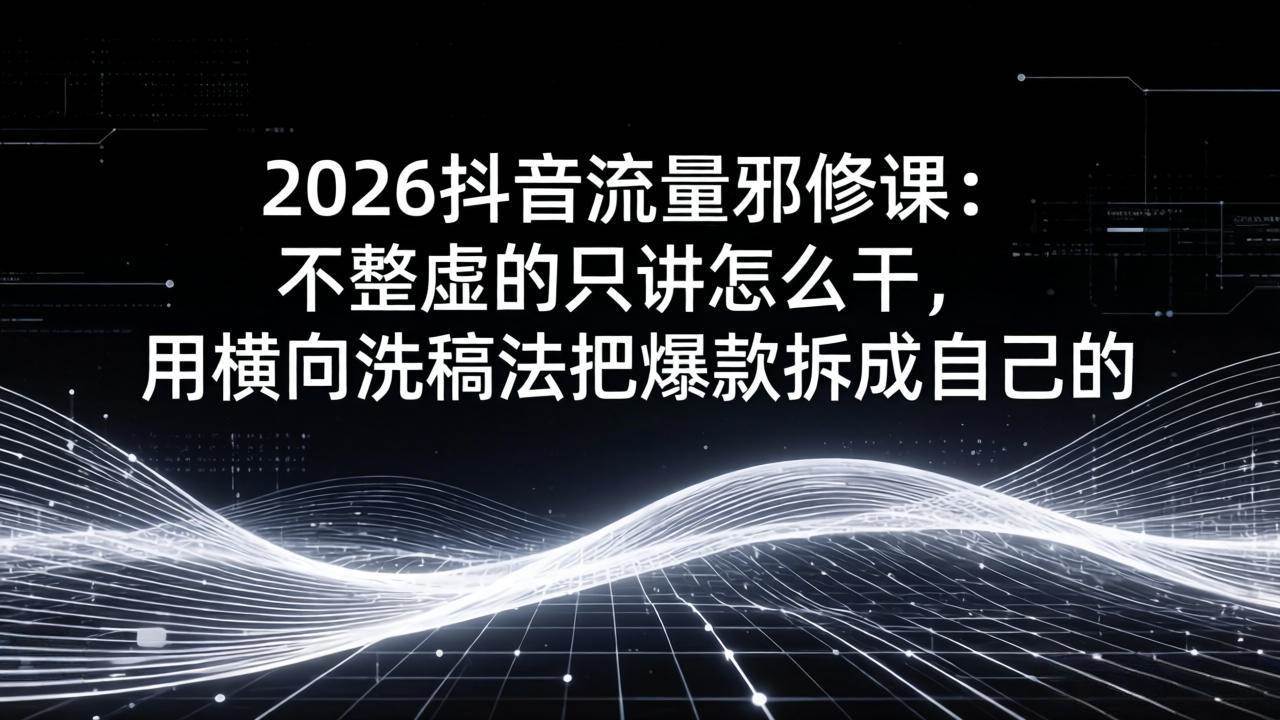 （17725期）2026抖音流量邪修课：不整虚的只讲怎么干，用横向洗稿法把爆款拆成自己的-吾爱网创