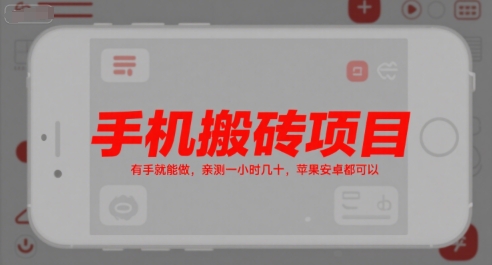 手机搬砖项目，有手就能做，亲测一小时几十，苹果安卓都可以-吾爱网创