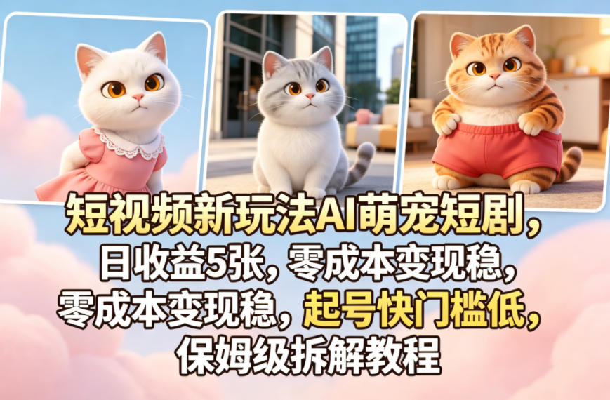 短视频新玩法AI萌宠短剧，日收益5张，零成本变现稳，起号快门槛低，保姆级拆解教程-吾爱网创