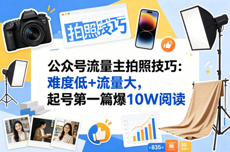 公众号流量主之拍照技巧赛道，难度低+流量大，起号第一篇就爆了10w阅读-吾爱网创