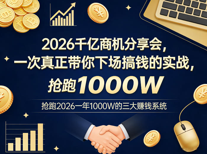 2026千亿商机分享会，一次真正带你下场搞钱的实战，抢跑2026一年1000W的三大賺钱系统-吾爱网创