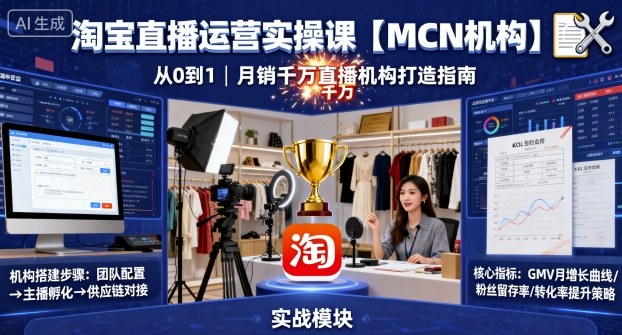 淘宝直播运营实操课【MCN机构】，从0到1做一家月销千W的直播机构-吾爱网创