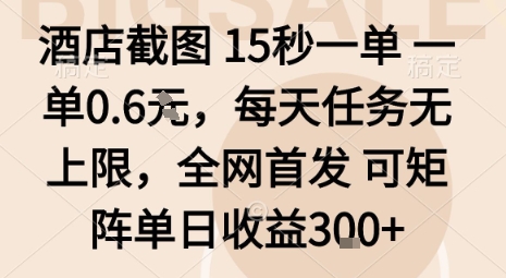 酒店截图15秒一单，一单0.6米，每天任务无上限，全网首发可矩阵单日收益3张【揭秘】-吾爱网创