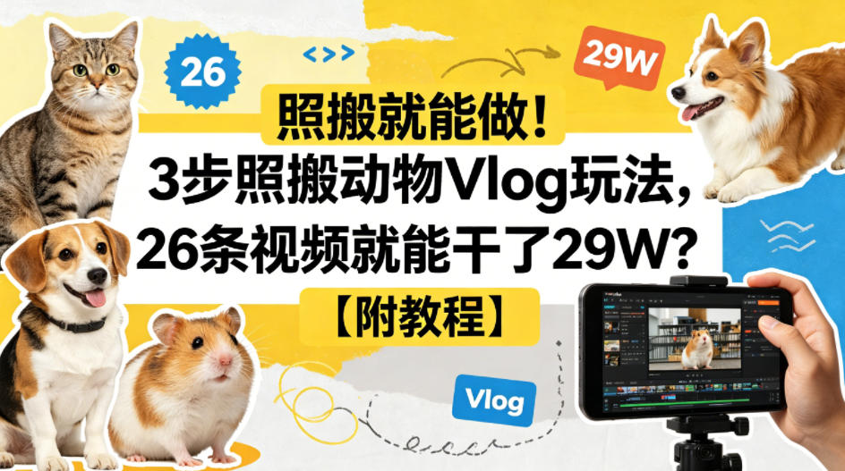 照搬就能做！3步照搬动物Vlog玩法，26条视频就能干了29W？【附教程】【赠coze一键生成工作流】-吾爱网创