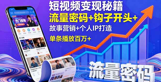 （16079期）短视频变现秘籍，流量密码+钩子开头+故事营销+个人IP打造，单条播放百万+-吾爱网创