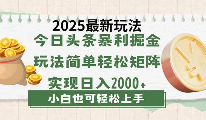 (14120期)今日头条2025最新玩法,思路简单,复制粘贴,轻松实现矩阵日入2000+-吾爱网创