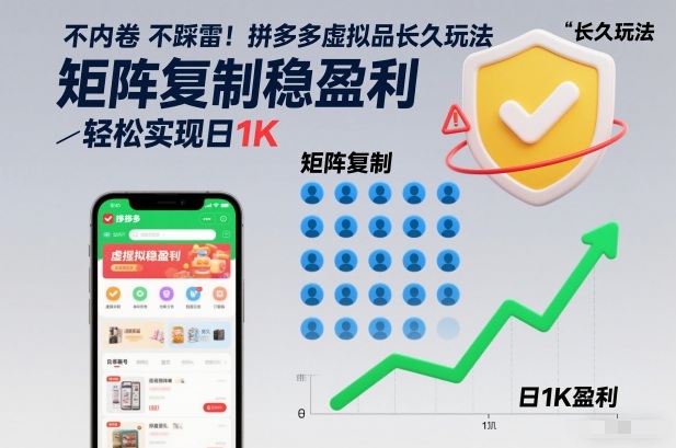 不内卷不踩雷!拼多多虚拟品长久玩法,矩阵复制稳盈利,轻松实现日1K【揭秘】-吾爱网创