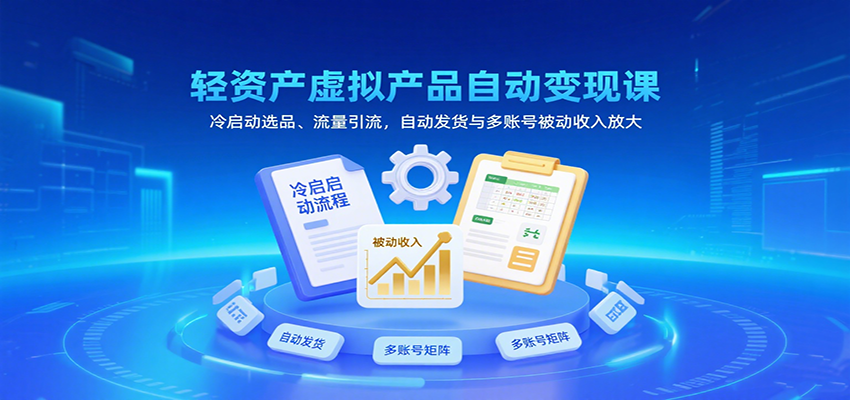 轻资产虚拟产品自动变现课,冷启动选品、流量引流,自动发货与多账号被动收入放大-吾爱网创