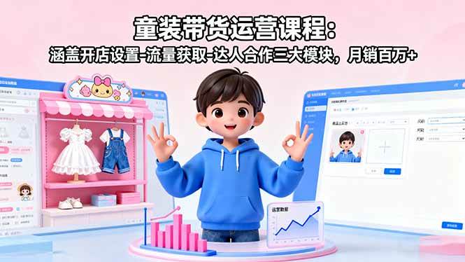 （16081期）童装带货运营课程：涵盖开店设置-流量获取-达人合作三大模块，月销百万+-吾爱网创