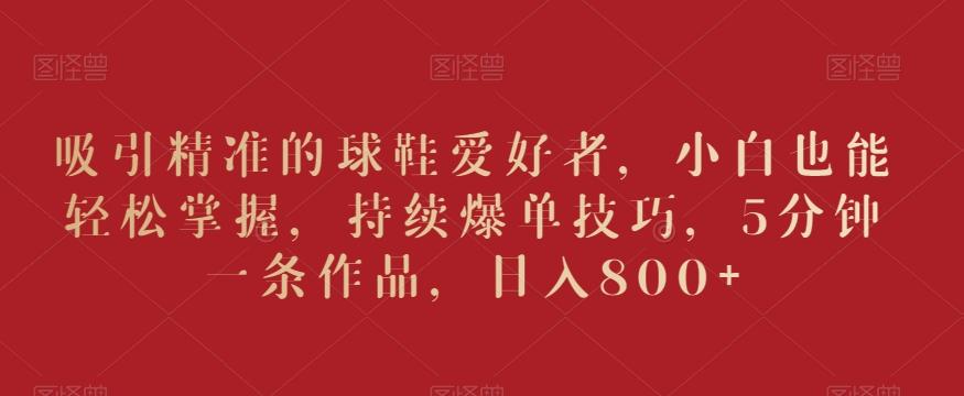 吸引精准的球鞋爱好者，小白也能轻松掌握，持续爆单技巧，5分钟一条作品，日入800+【揭秘】-吾爱网创