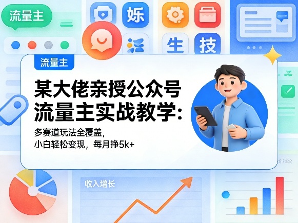 某大佬亲授公众号流量主实战教学：多赛道玩法全覆盖，小白轻松变现，每月多挣5k+-吾爱网创