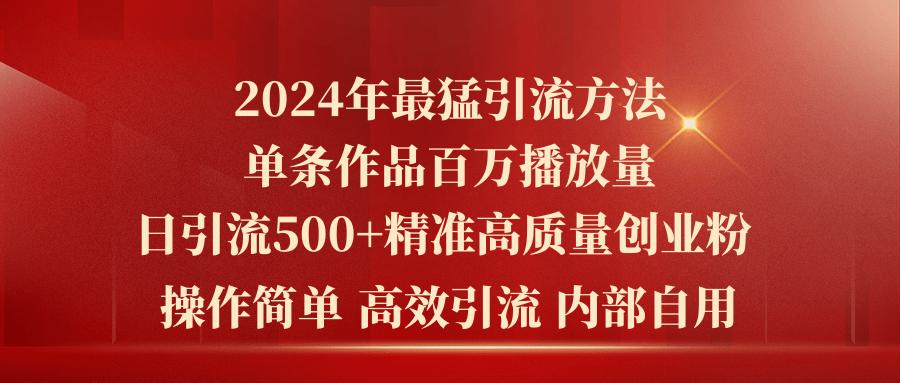 2024年最猛暴力引流方法，单条作品百万播放 单日引流500+高质量精准创业粉-吾爱网创