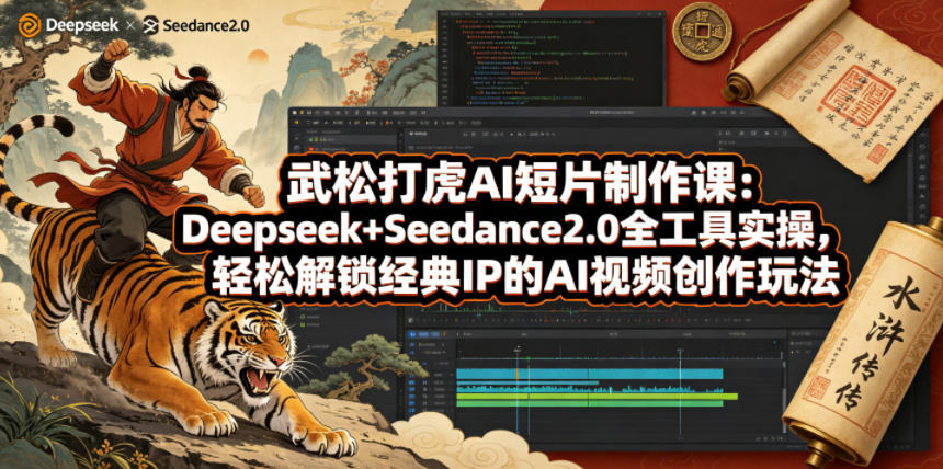 武松打虎AI短片制作课:Deepseek+Seedance2.0全工具实操,轻松解锁经典IP的AI视频创作玩法-吾爱网创