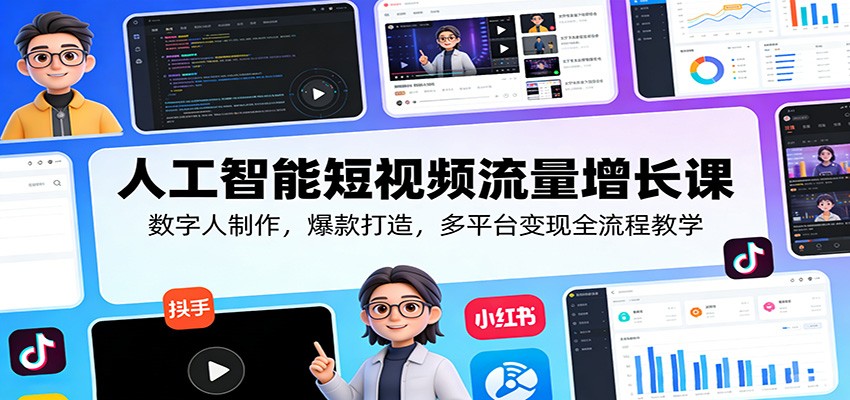 人工智能短视频流量增长课：数字人制作，爆款打造，多平台变现全流程教学-吾爱网创