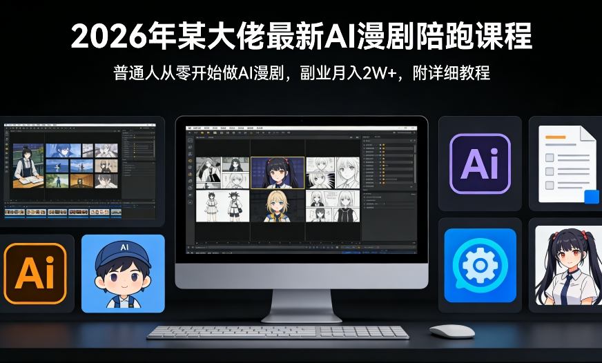 26年某大佬最新Ai漫剧陪跑课程，普通人从零开始做AI漫剧，副业月入2W+-吾爱网创