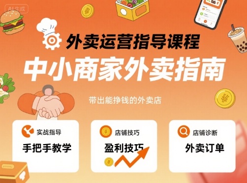 外卖运营指导课程，中小商家外卖指南，手把手带出能挣钱的外卖店-吾爱网创