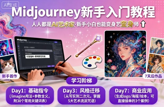 midjourney新手入门教程：人人都是AI艺术家，新手小白也能变身艺术大师-吾爱网创
